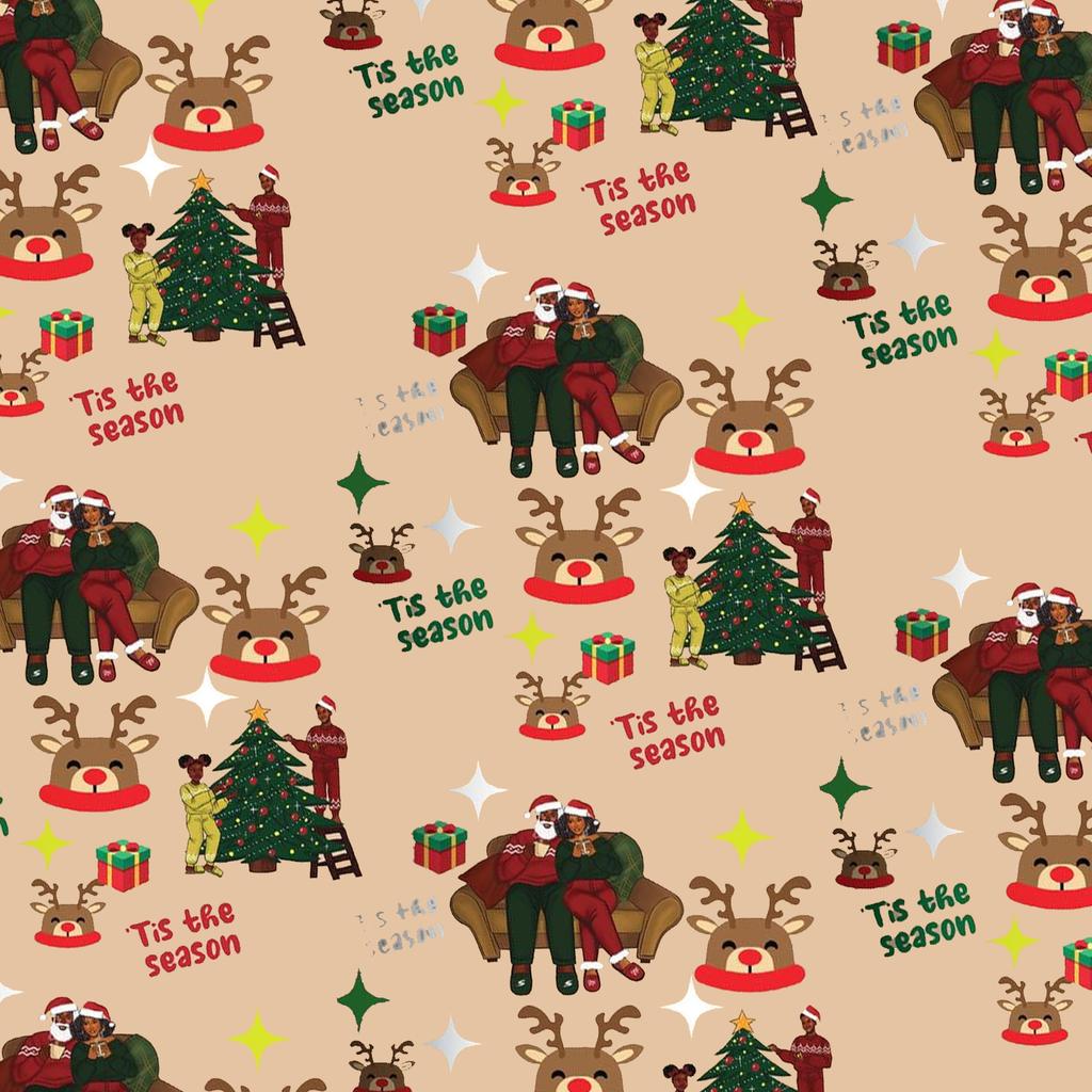 Home For The Holidays Black Santa Wrapping Paper,Fun Christmas Gift Wrapping Paper