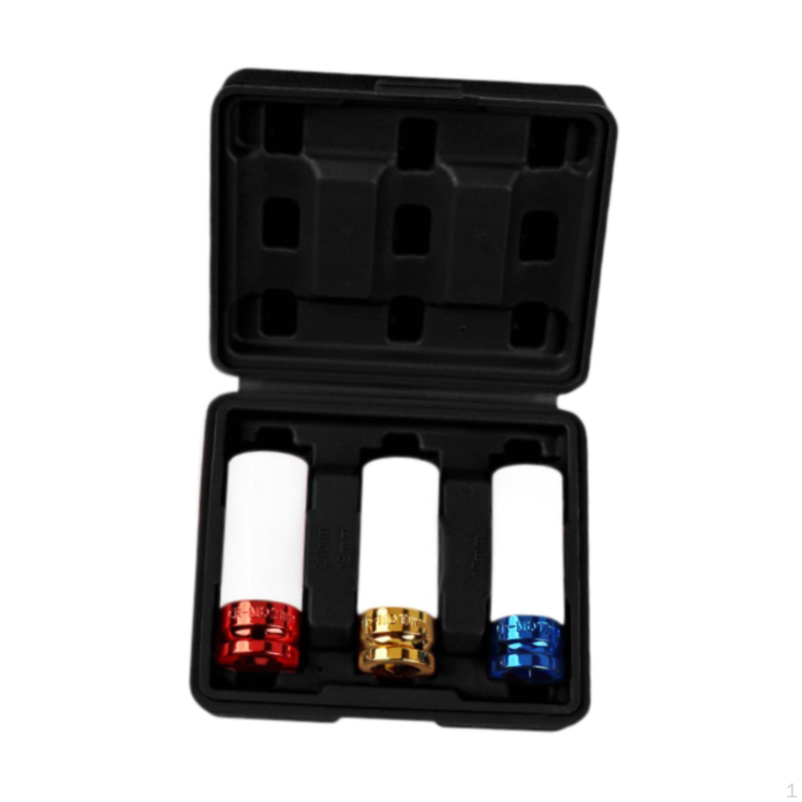 

1/2 Drive Lug Nut Socket Set Thin Wall Deep Set,17 19 21 mm Color Coded,Wheel Black Box