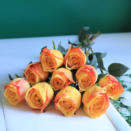 Simulation Flower Vibrant Color Thicker Petals Non-Withering Realistic Looking Bent Freely Decorative Fine Texture Single Branch Artificial Rose