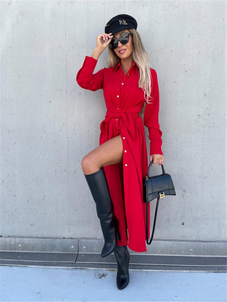 Autumn and Winter New Solid Color Cardigan Long Sleeve Street Dress