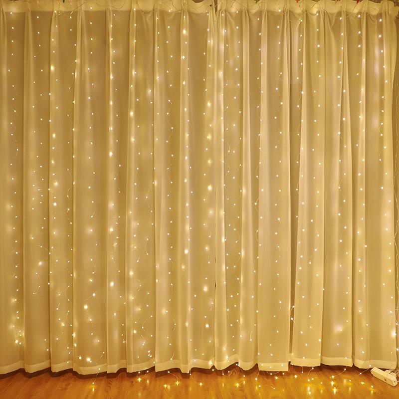 USB Remote-Controlled LED Curtain String Lights - 3x3m Alloy Wire for Christmas and Holiday Decor