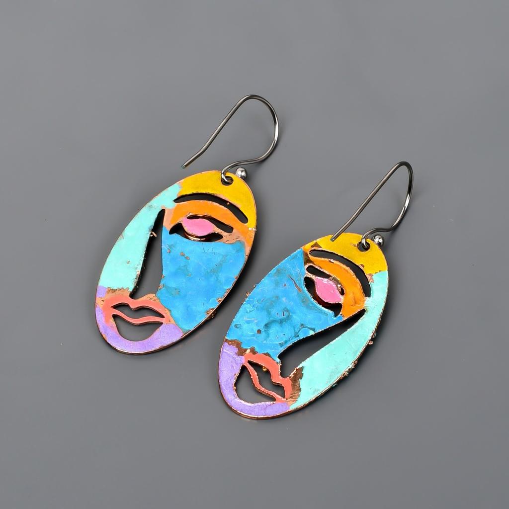 Round Carnelian Stone Copper Dangling Hook Multi Electroformed Earrings Jewelry V-93