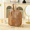 Portable Solid Color Mesh Cosmetic Bag Lightweight Space Saving Zipper Bags Large Capacity Travel Toiletry Storage Handbag