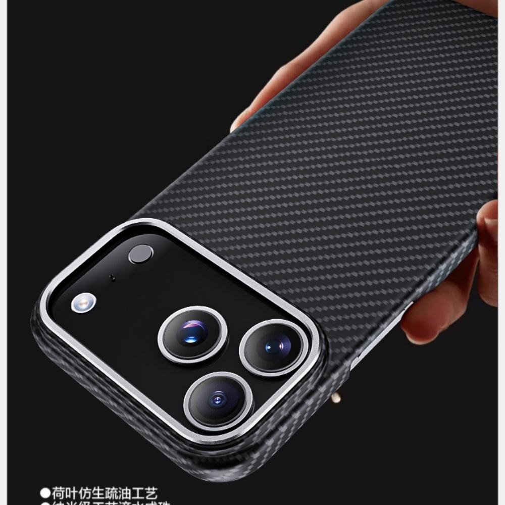 Custodia Sottile in Fibra di Carbonio Kevlar Anti-Impronte Digitali per iPhone 17 16 15 14 Pro Max 17 Pro 16 Pro Custodia Posteriore Anti-Graffio in Fibra Aramidica