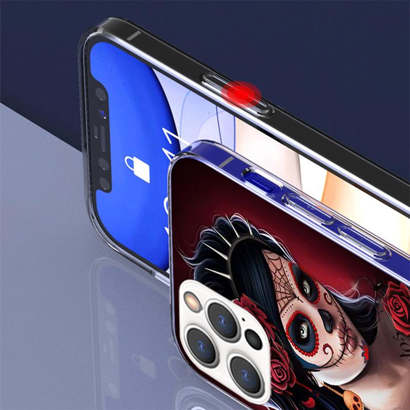 Catrina Beautiful Rose Girl Skull Phone Case For iPhone 17 Air 16 Pro Max 16E 15 + 14 Plus 11 12 13 Mini 7 8 SE Gift Print Cover