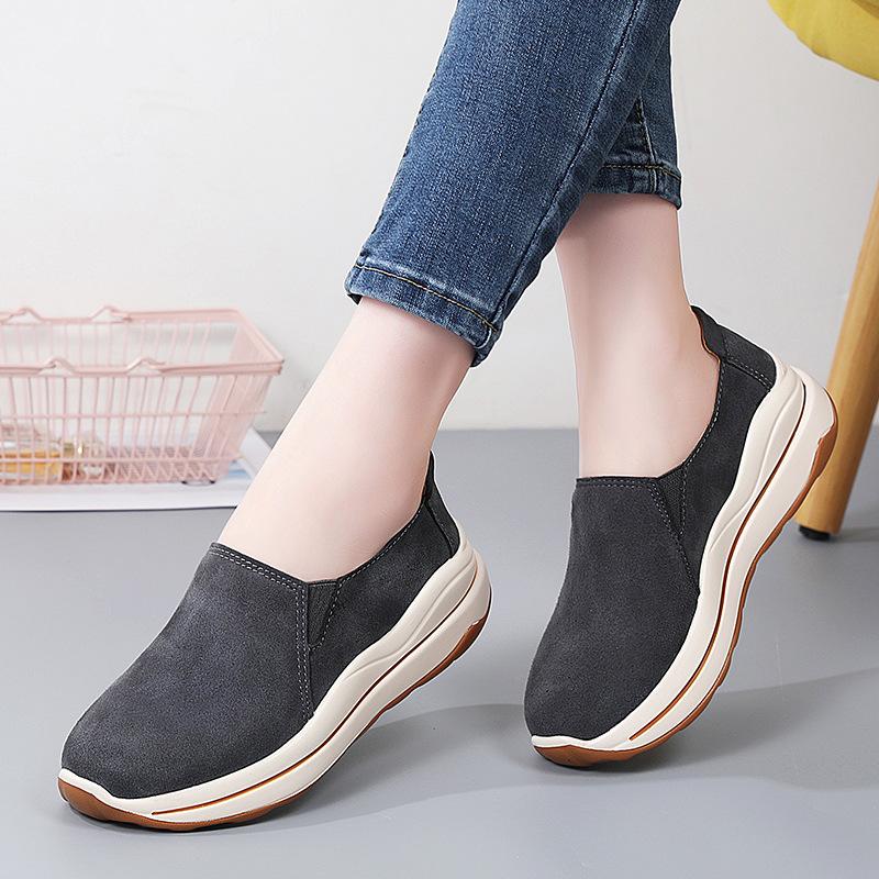 Women s Comfort Slip-On Shoes Flat Casual Sneakers Breathable Suede Ankle Boots for Walking Outdoor Loafers Zapatillas De Mujer 42 серый 2990₽