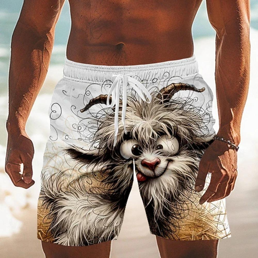 Pantaloncini da Spiaggia Divertenti con Stampa Grafica Cartoon di Anatra e Gatto, Asciugatura Rapida, Coulisse, Vita Elastica, Pantaloncini Sportivi