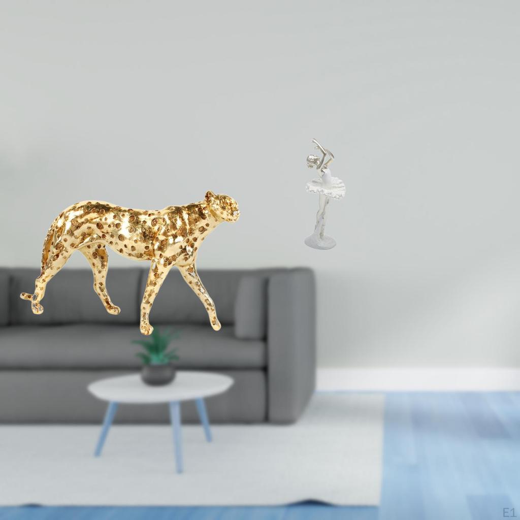 Golden Graceful Cheetah Ballerina Sculpture Elegant Animal Dancing Girl Figurine Modern Art Tabletop