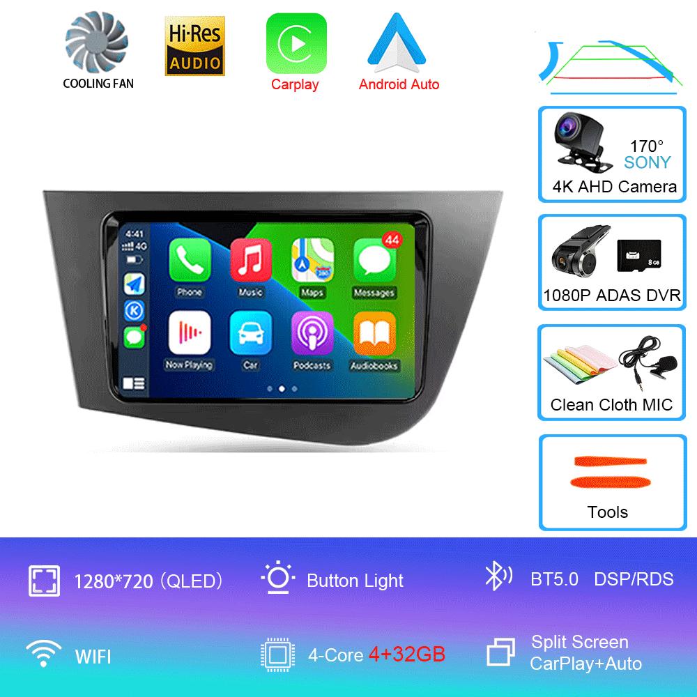 Car Radio Android 14 Carplay For Seat Leon 2 MK2 2005 2006 2007 - 2012 Navigation GPS Multimedia Player WiFi+4G Stereo BT 2 DIN