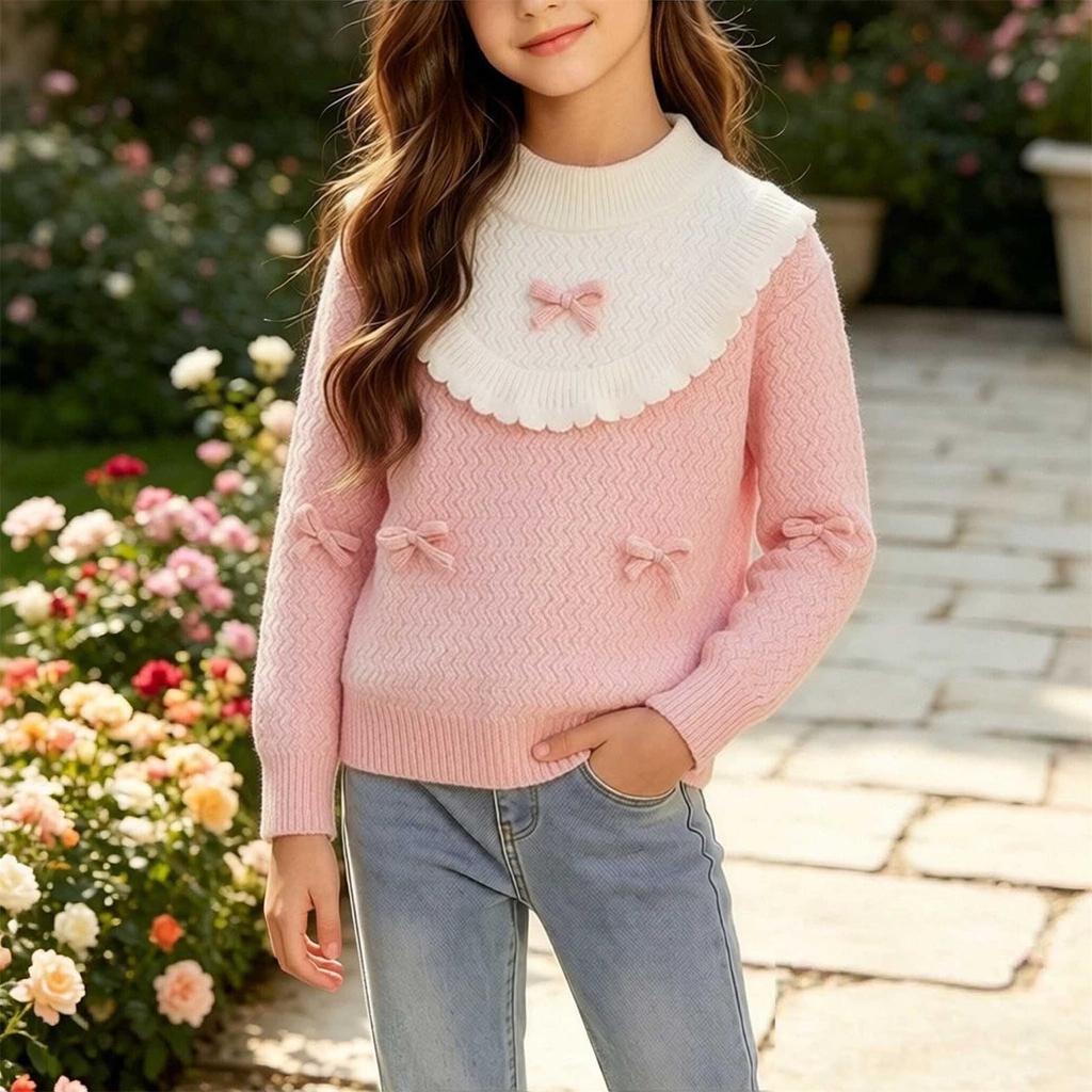 Girls' Knit Sweater with Round Neck Long Sleeve Pullover