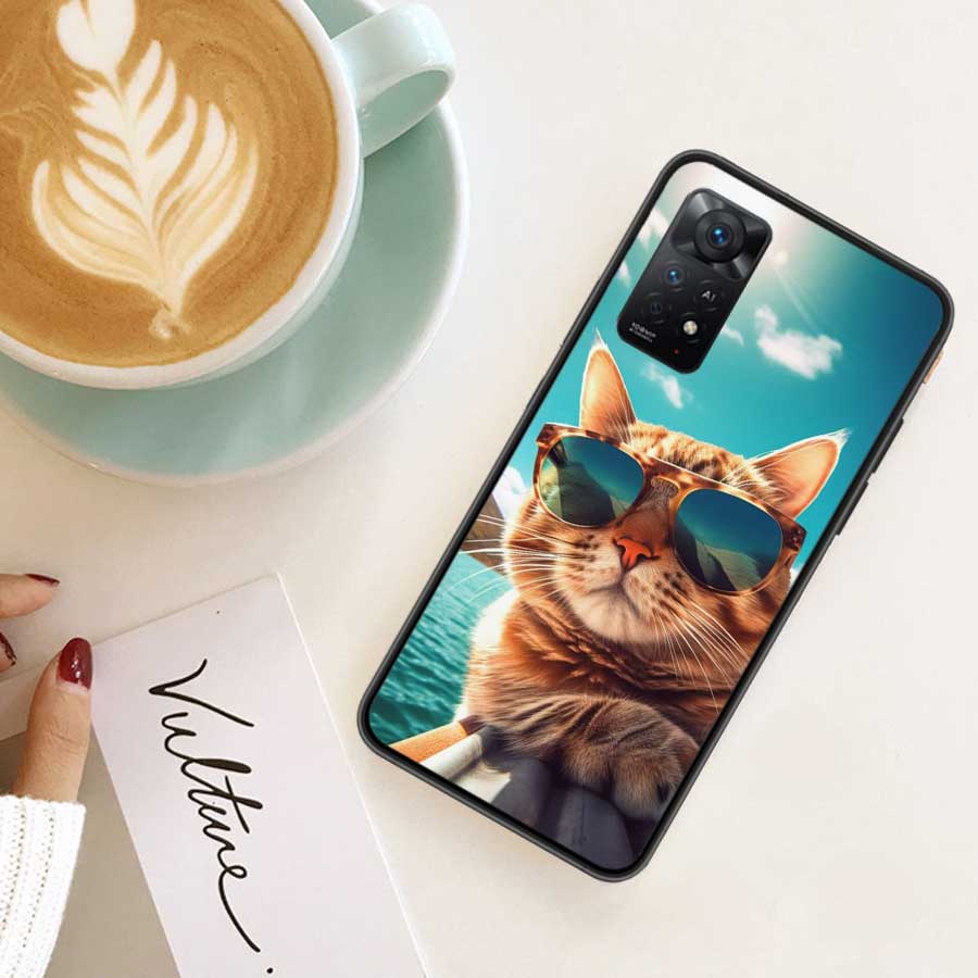 

Cute Cat Wearing Sunglasses Phone Case For Redmi 13C 14C Note 13 14 Pro 5G Plus 12 12C 10 10A 10C 9 9A 9C 9T 8 8A K70 Pro Xiaomi Redmi 9A