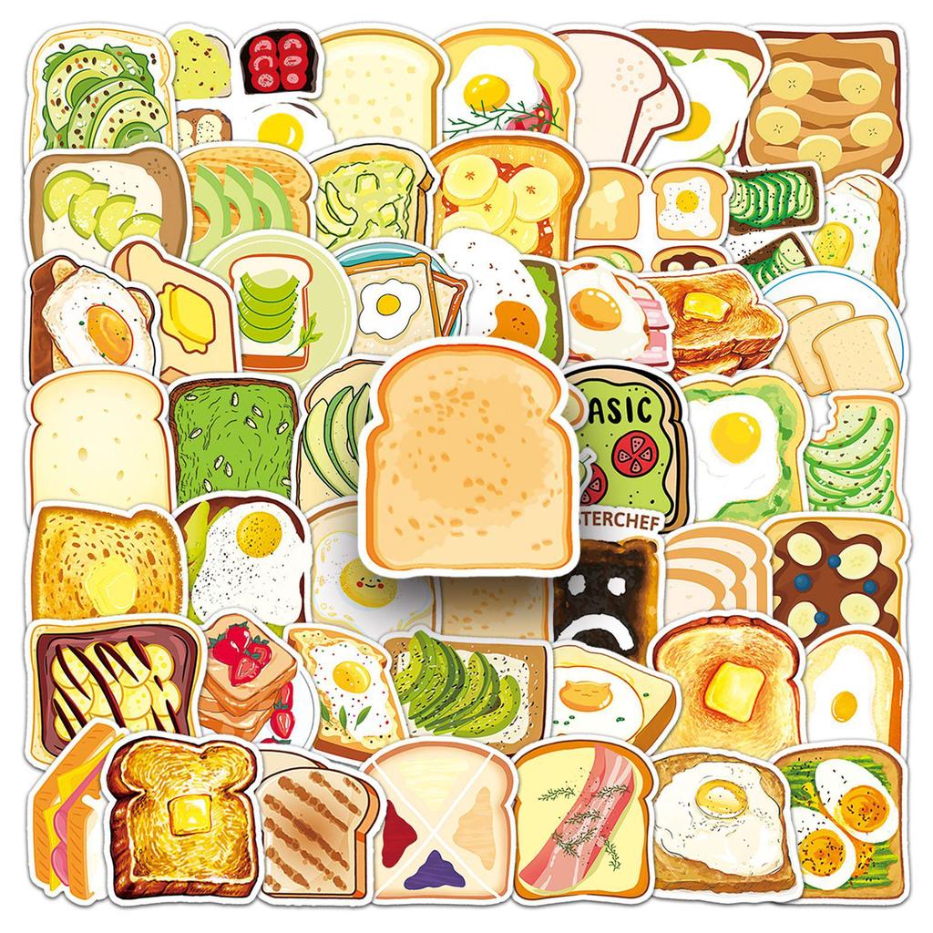 50 Sheets Cute Cartoon Food Stickers: Waterproof & DIY for Skateboards, Phones, Suitcases