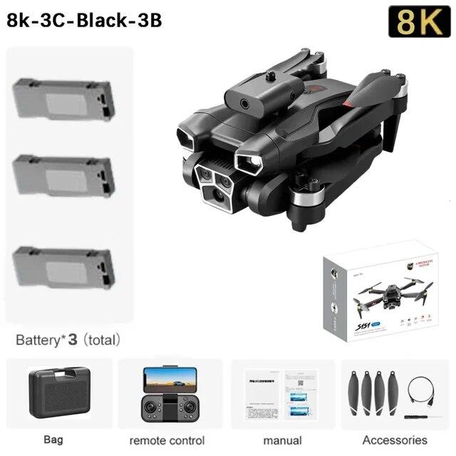 New S151 UAV 8K HD Three-camera Brushless Intelligent Obstacle Avoidance 5G Wifi FPV Optical Flow Positioning Hovering Brushless Quadcopter Toy Gift