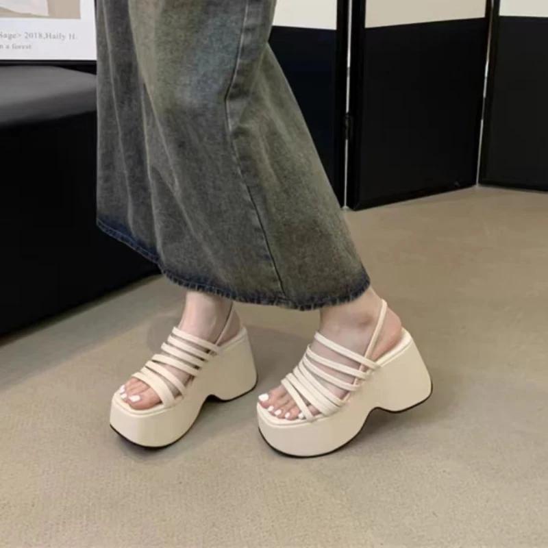 Fashion New Women Wedge Sandals Platform Shoes Chunky Trend Belt High Heels Heeled Summer Comfortable Outdoor Sandals Zapatos De Mujer