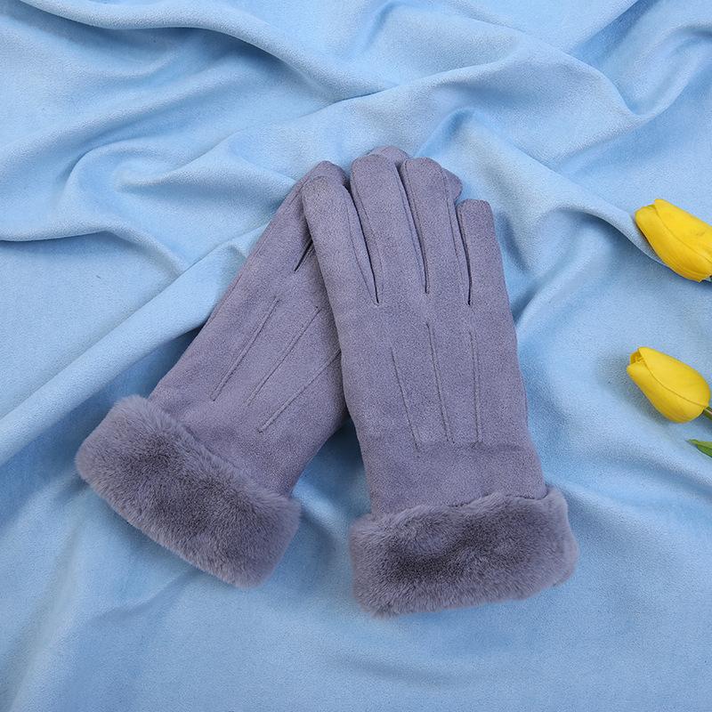 Suede Ladies Gloves Warm and Stylish In Autumn and Winter Cute Korean Version of Touch Screen Plus Velvet Padded Riding.