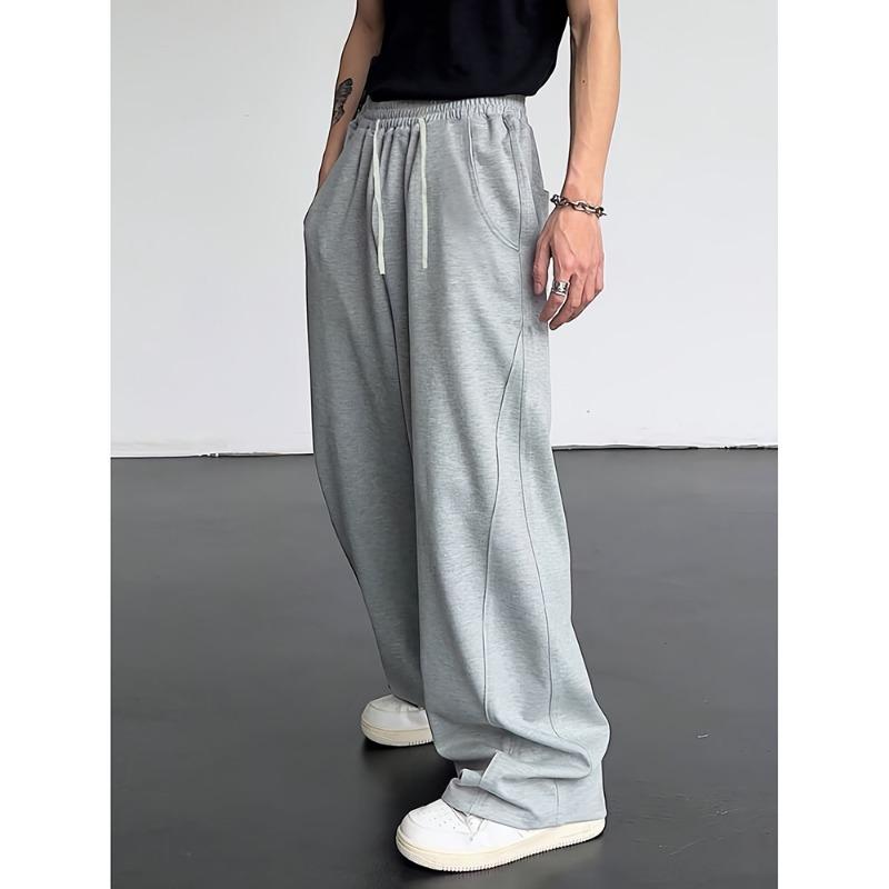 

Men Drawstring Elastic Waist Wide Leg Loose Casual Straight Long Sweatpants S светло-серый