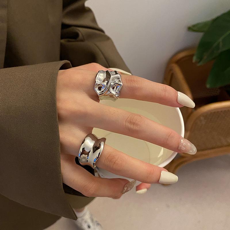 Vintage Silver Color Irregular Handmade Opening Ring for Women Fashion Geometric Wide Punk Metal Rings Jewelry Gifts New
