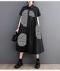 Loose Plus Print Medium Long Artistic Retro Short Sleeved Shirt Dress