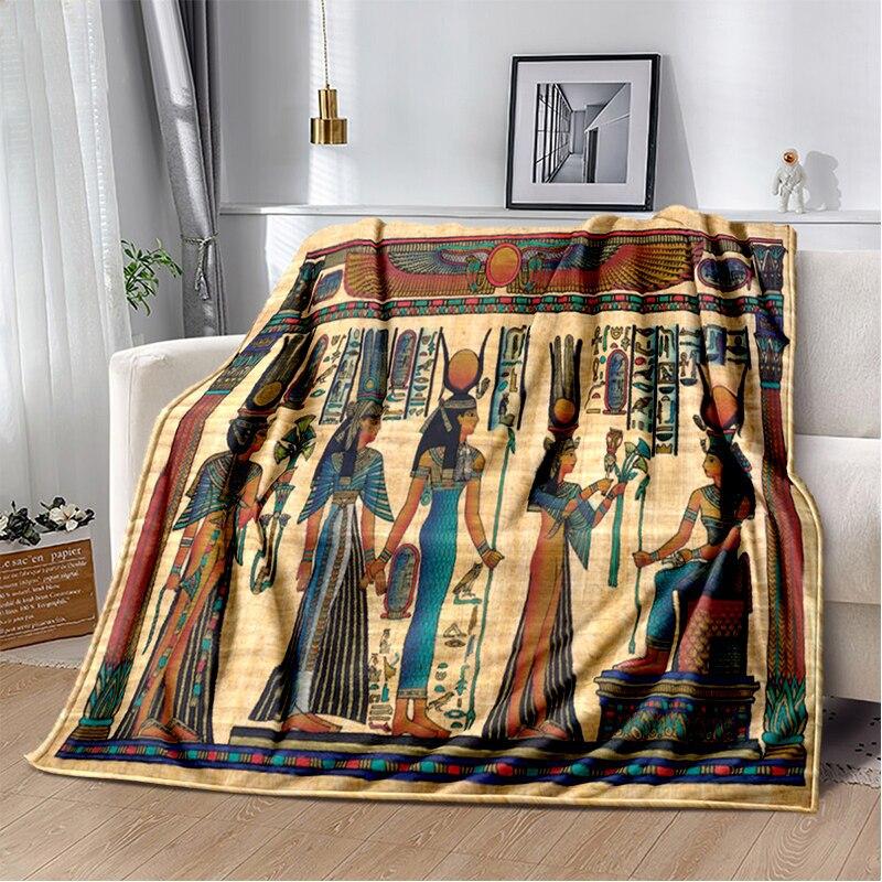 Ancient Egyptian Symbols Digital-printed Polyester Bedroom Velvet Flannel Cover Blanket Fleece Soft Sofa Cover Blankets for Beds