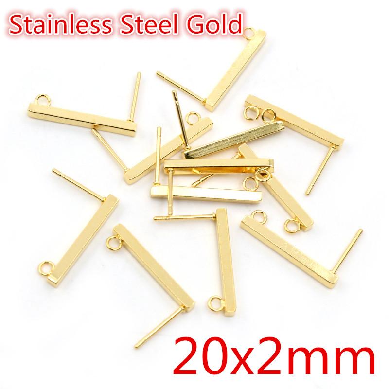 20pcs 316 Stainless Steel Gold Color Geometric Earring Stud Earring Posts Connector For DIY Earrings Jewelry Making Supplies