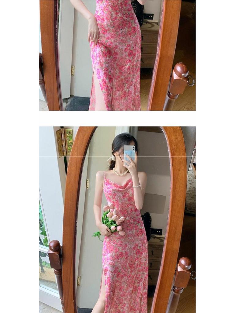 Elegant French Chic Floral Pink Cami Dress - Slimming and Stylish Summer Wear