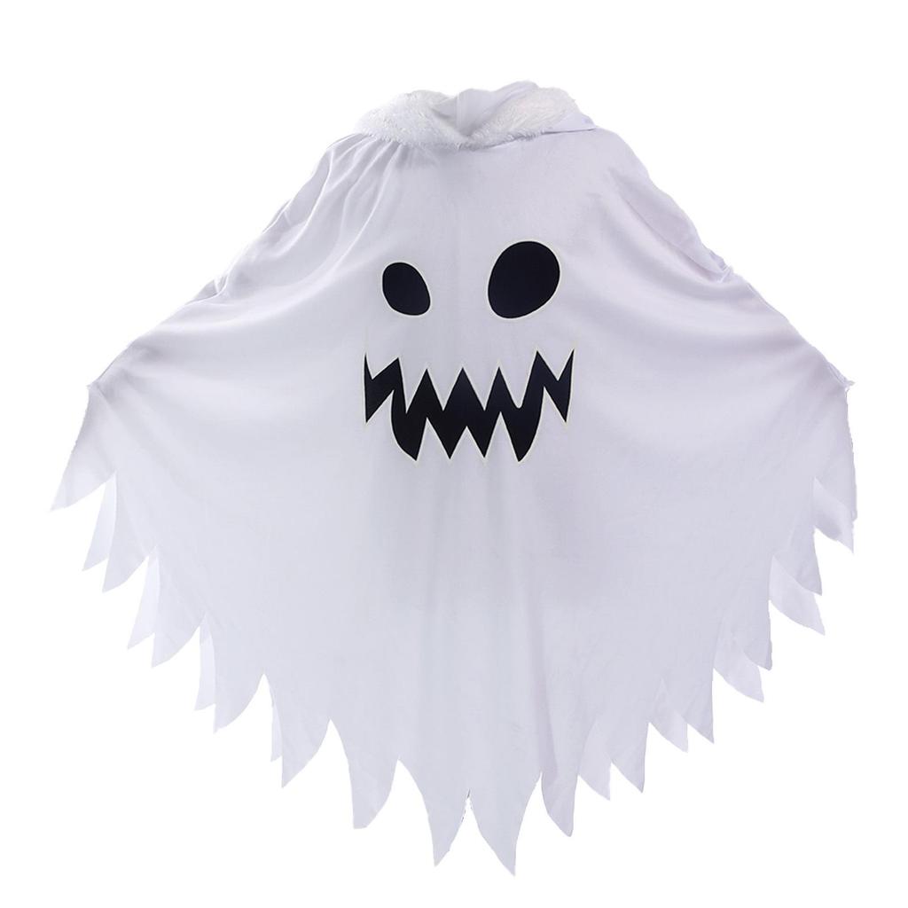 Luminous Ghost Face Halloween Cape for Kids - Glowing Black & White Costume Shawl