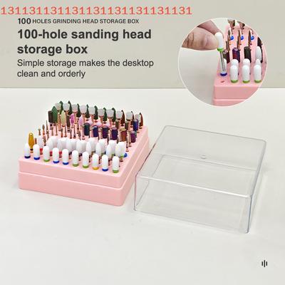 100 Holes Nail Art Drill Storage Box Grinding Polish Head Bit Holder Display Nail Drill Bits Organizer Plastic Nail Stand