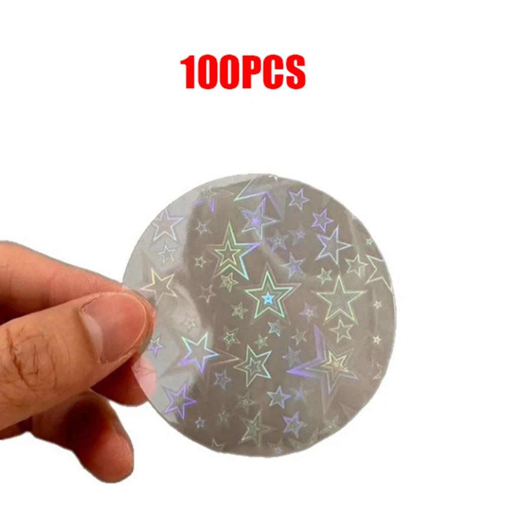 100 Pièces Couvertures de Badges Rondes Film Laser Motif Étoile PVC Transparent Film pour Badges Multiples Styles Fabrication DIY
