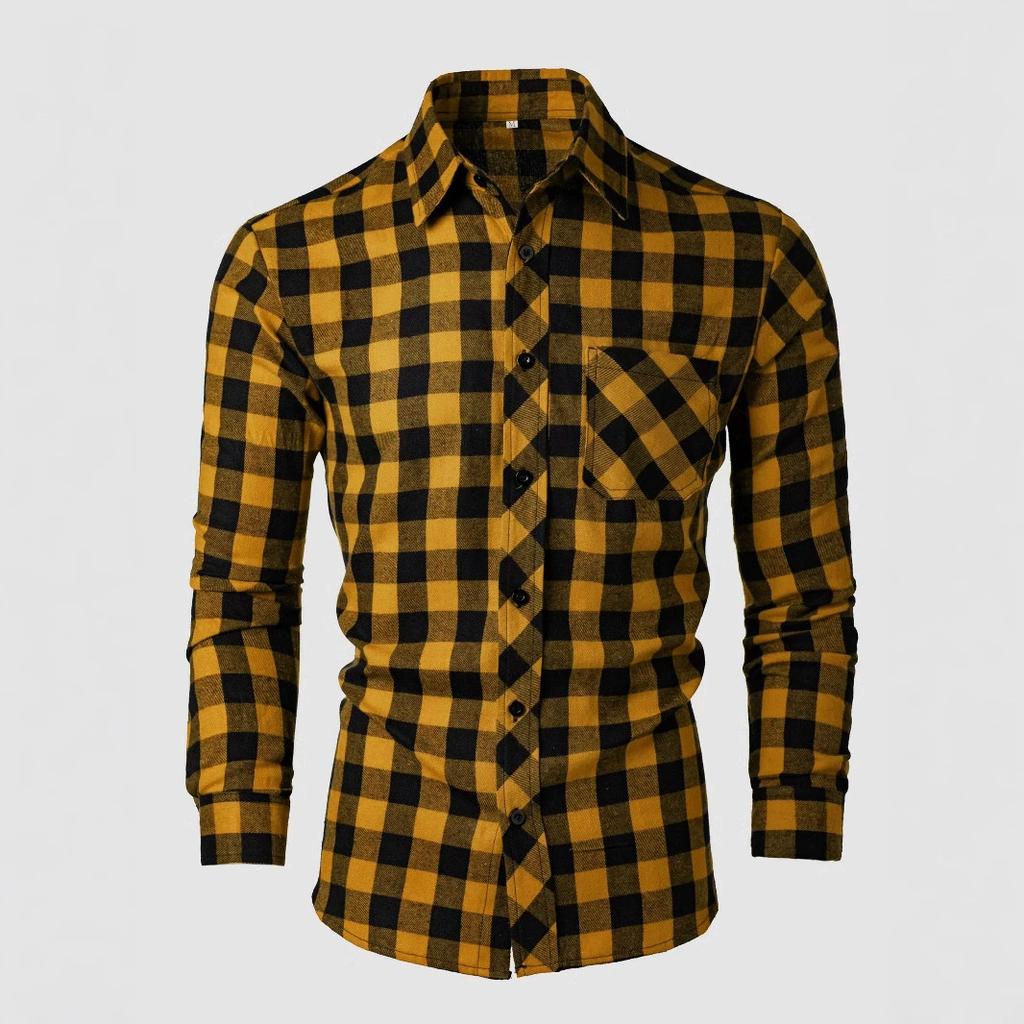 Spring and Autumn Men's Basic Checkered Men's Slim Fit Casual Shirt Men's Long Sleeved Jacket Cardigan