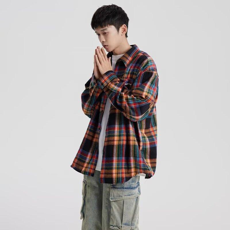 2024 Brief Langarmhemd Japanischer Hong Kong Stil Ins Loses Hemd Jungen Sommer Trendy Vielseitig Casual Mantel