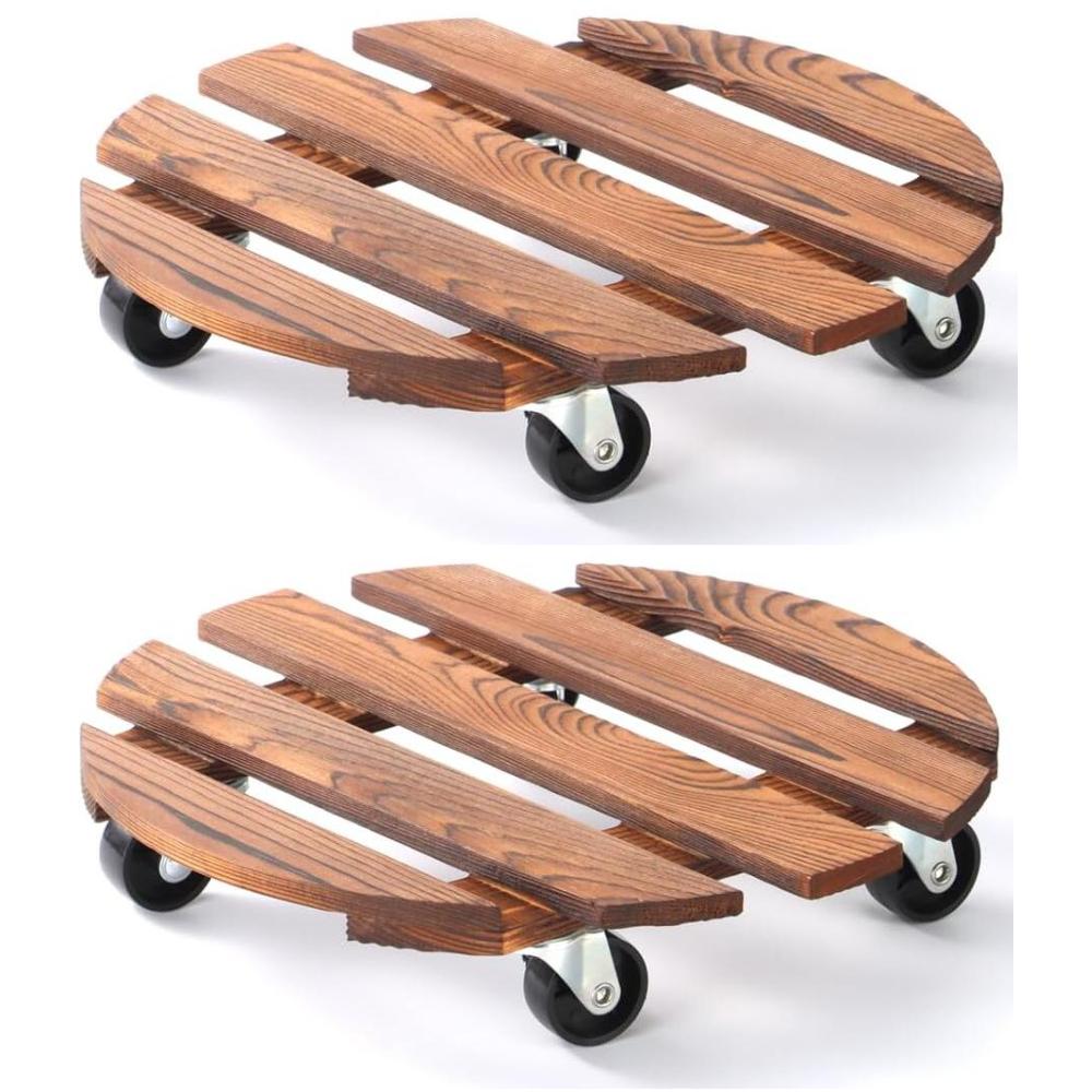 Plant Caddy with Wheels Rolling Plant Stand 220LB Heavy Duty Wooden Round Pot Trays with 360° Meta Wheels Flower Pots Dolly