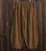 Spring Summer Cotton Linen Style Bloomers Wide Leg Pants Women Vintage Full Length Elegent Pants Solid Elasitic Waist