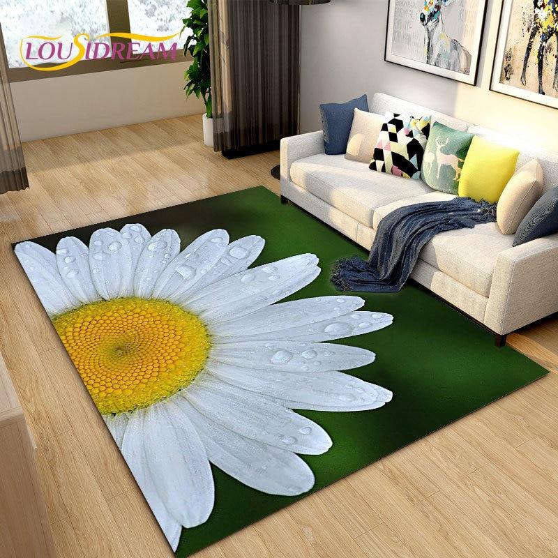 3D Daisy Flower Pattern Area Rug,Carpet Rug for Living Room Bedroom Sofa Doormat Kitchen Decoration,Kids Play Non-slip Floor Mat