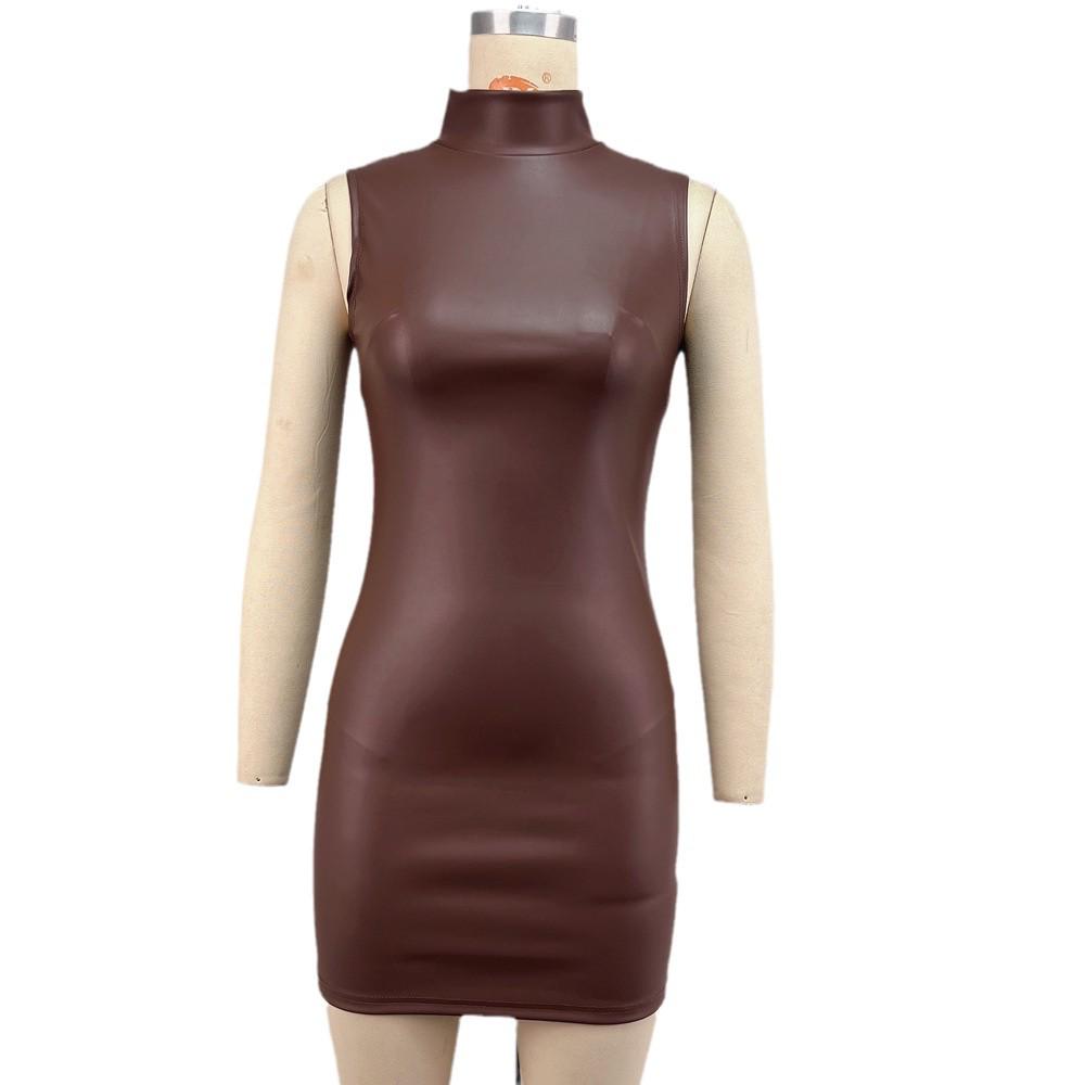 Mini-jupe slim en cuir PU pour femmes européennes et américaines – Couleur unie, mode haut de gamme