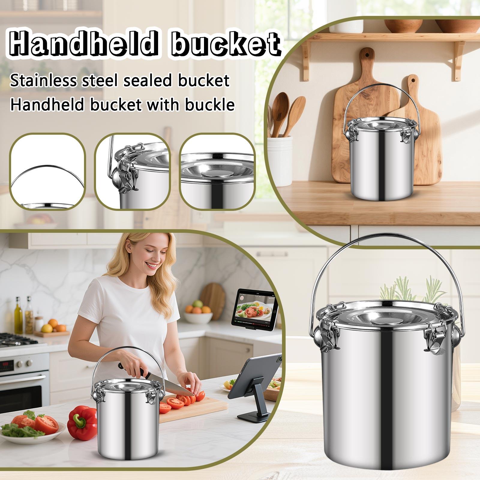 

Stainless Steel Sealed Bucket With Handle, Transport Bucket, Oil Drum, Food Delivery Bucket, Carbon Dioxide Removal Bucket, Milk Extraction Bucket One Size чёрный
