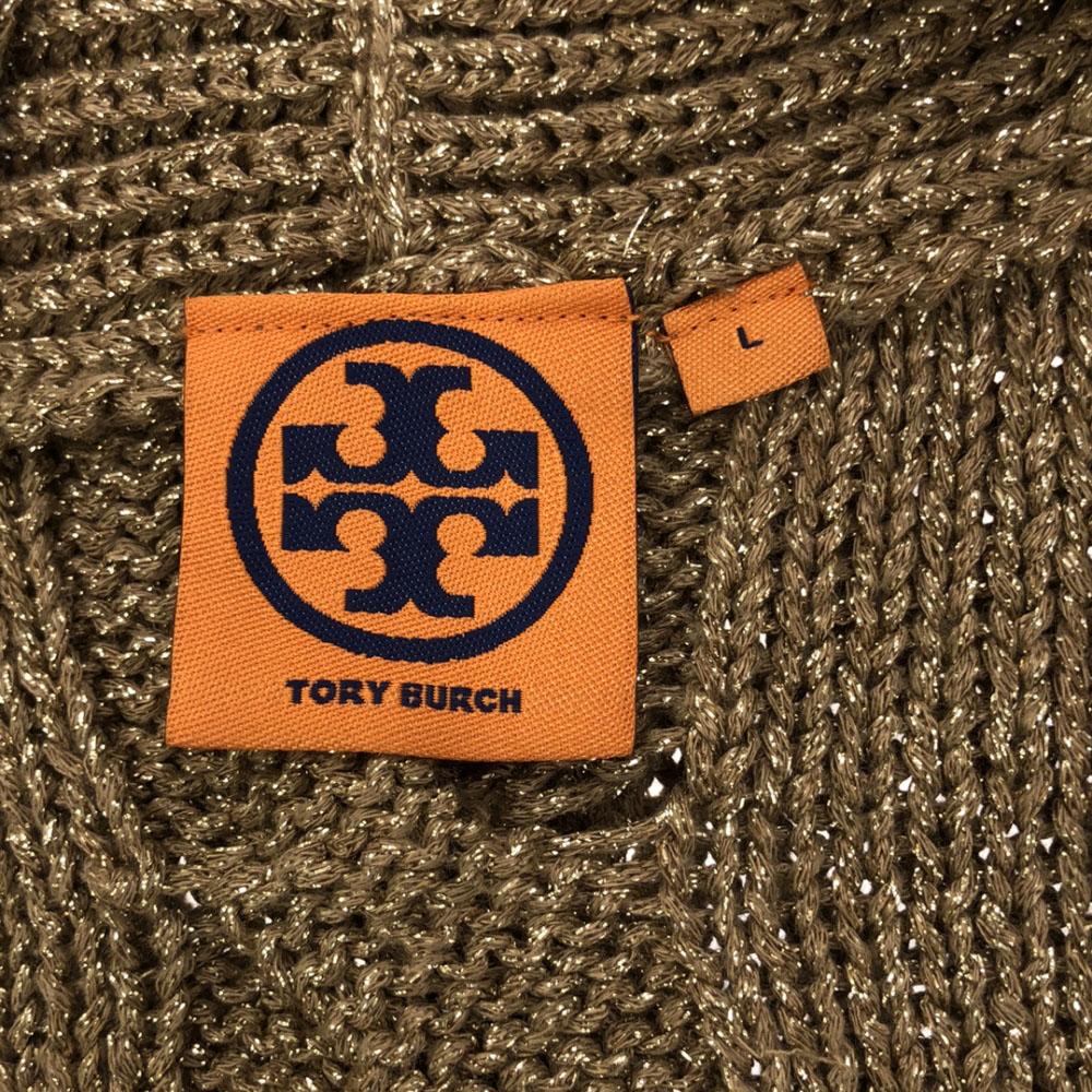 Tory Burch Lame Long Sleeve Knit Cardigan L Beige Women Used