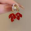 Vintage Red Color Maple Leaf Inlay Zirconl Metal Earrings For Women  Personalization Jewelry Gift