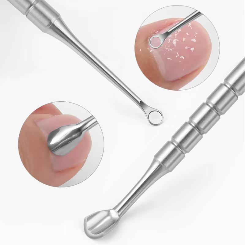 Double-Ended Nail Beveled Head Cuticle Pusher Remover Stainless Steel Cuticle Remover Manicure Sticks Nail Grinding File
