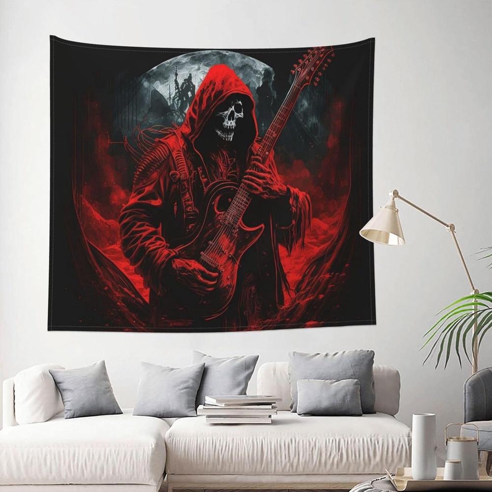 Halloween Glamour Red Robe Guitar Skull Tapestry Strings Stage Rock Bar Game Room Room Decoration