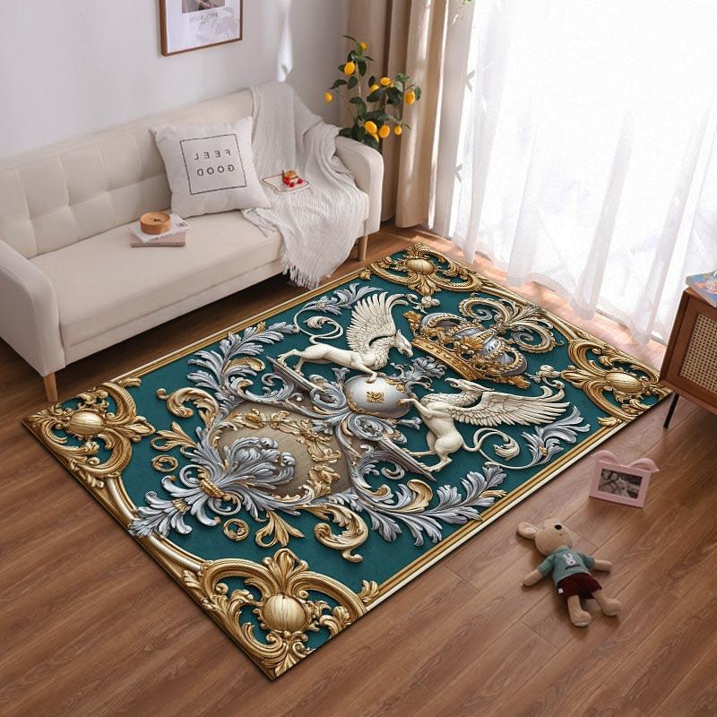 

Luxury Carpet with Regal Golden Accents and Winged Horse Design Suitable for use as an anti-slip for living room bedroom sofas 40x60cm( 15x23in )