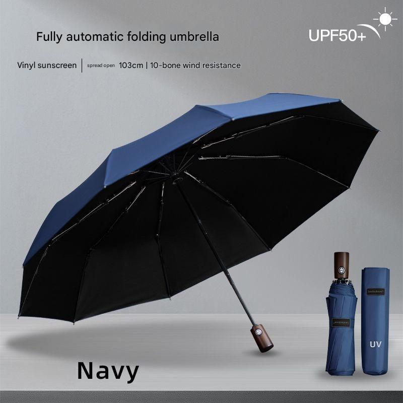 

Solid Wood Retro Fully Automatic Umbrella Simple Wooden Handle Durable Thickened Reinforced Wind-resistant Business Umbrella синій