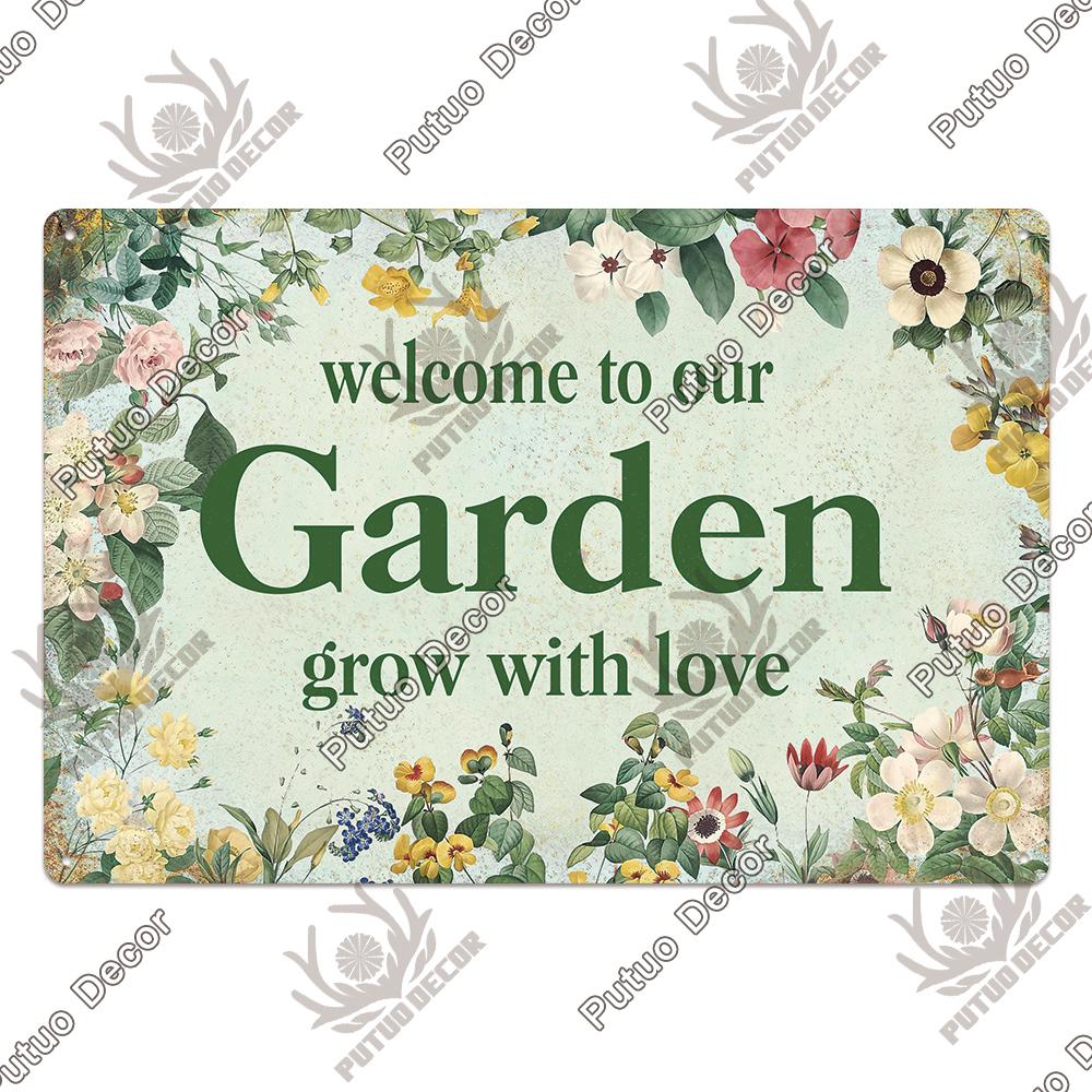 Putuo Decor Garden Vintage Tin Sign Plaques Metal Retro Posters Wall Art Decoration for Backyard Room Rustic Home Farmhouse Gift