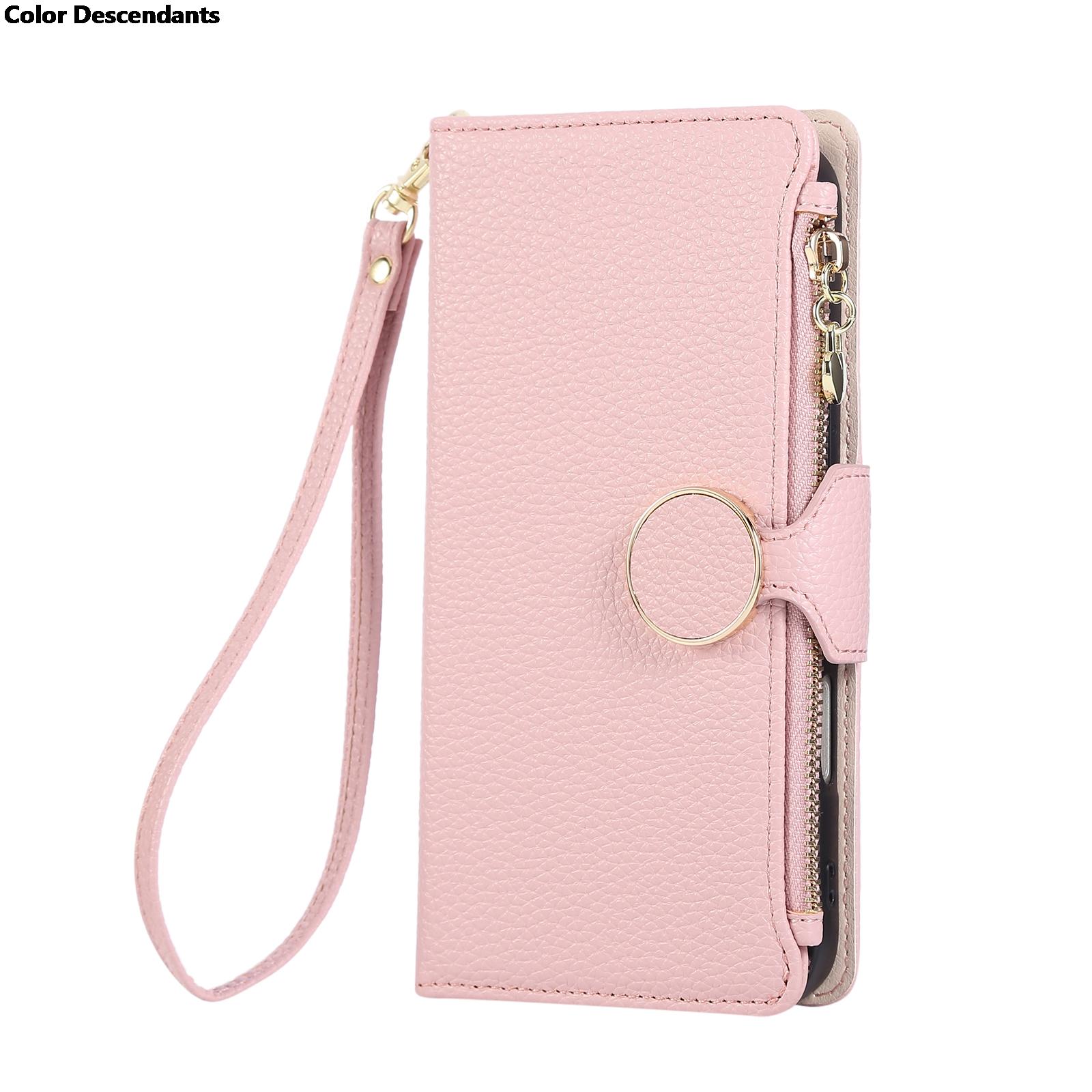 

For Google Pixel 9 Pro XL 8 7 6 Pro 9A 8A 7A 6A Wallet Case Flip Stand Strap Card Holder Magnetic Snap Clasp Zipper Pocket Cover For Pixel 6 розовый
