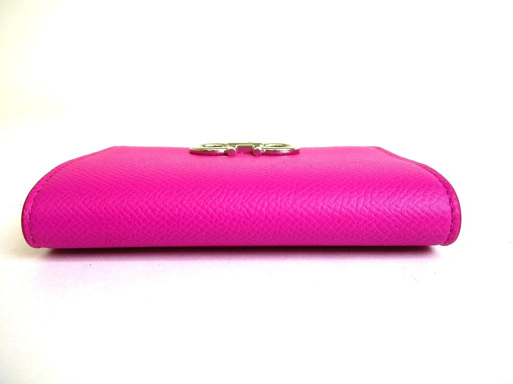 Authentic Salvatore Ferragamo Gancini Silver H/W Pink Leather Business Card Holder #b286  Open Box
