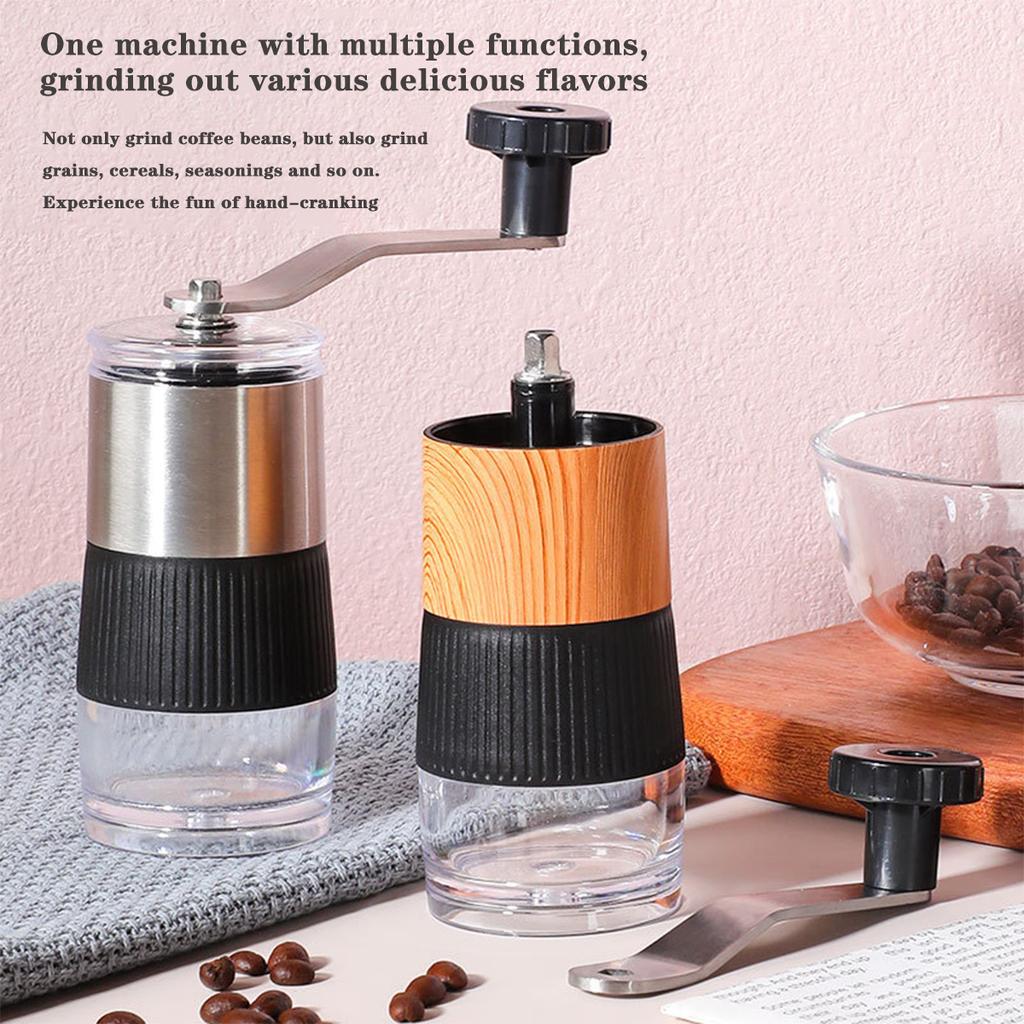 Manual Coffee Grinder with Ceramic Burr Core Adjustable Coarseness Effort-Saving Design Portable Bean Mill for Home/Office
