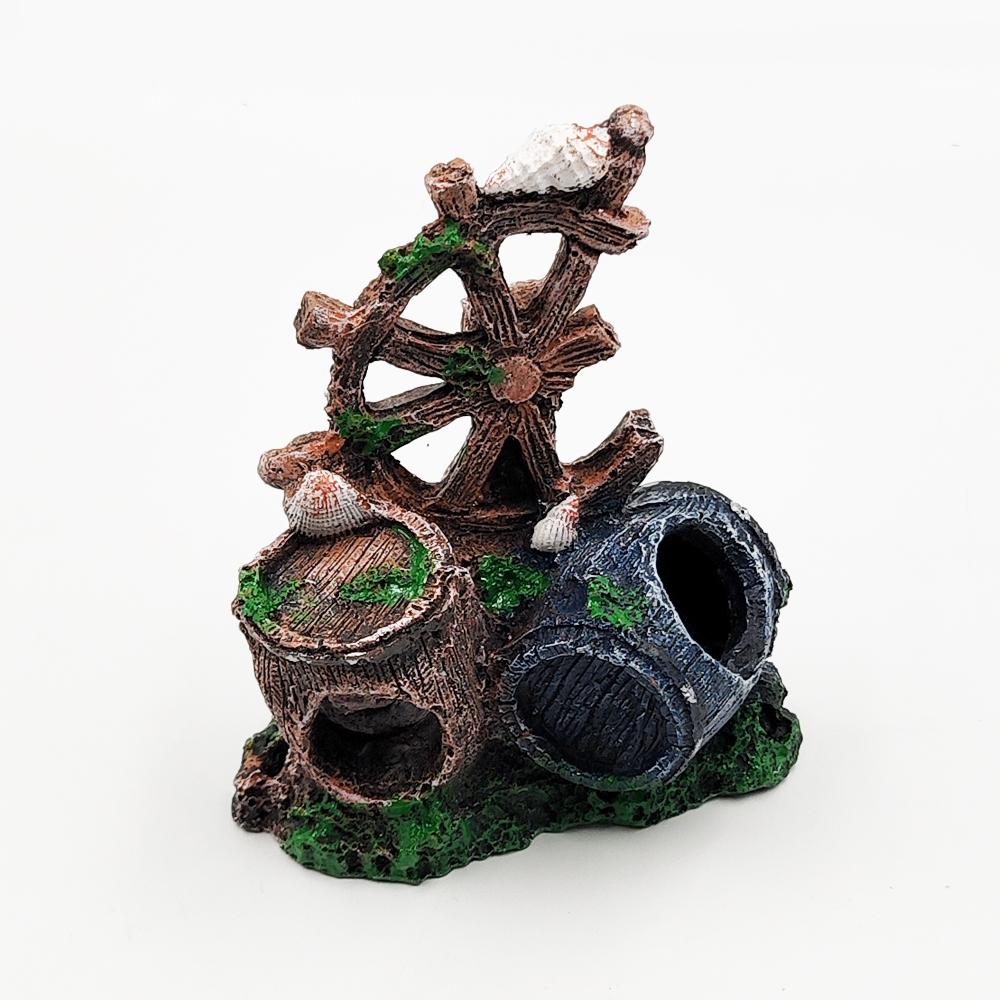 Retro Wine Barrel Shape Resin Fish Tank Ornaments Aquarium Landscape Ornament Aquarium Decorations Home Craft Fish Tank Statue