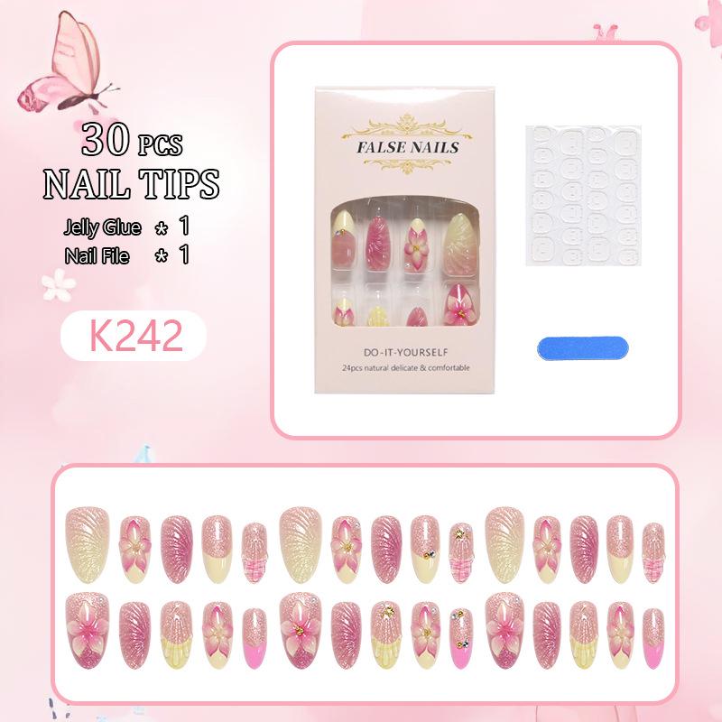 Hot Selling 3D Floral Nail Art - Shell Pink Gradient Almond False Nails