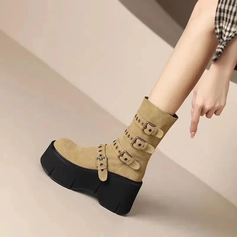 2024 New High Quality Thick Bottom Round Head Belt Buckle All Comfortable Non-slip Breathable Wear-resistant Ankle Boots Women