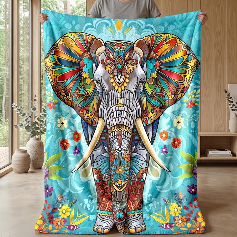Vibrant Colorful Elephant Art Theme Blanket Lightweight Warm Flannel Blanket Decorative Throw Blanket for Home Decoration