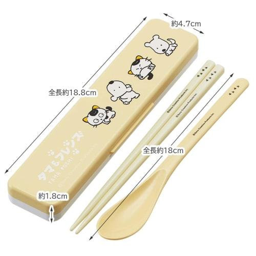 Skater Tama & Friends Chopsticks and Spoon Set, Perfect for Lunch Boxes, Adult Size, Antibacterial, Combo Set, 18cm, Quiet, Made in Japan, CCS3SAAG-A
